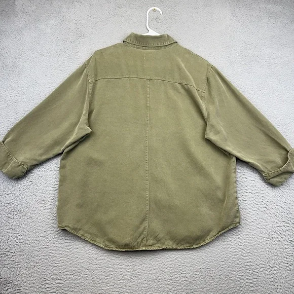 Pulp Shirt Womens XL Olive‎ Green Lyocell Tencel Button Front Boxy 3/4 Sleeve - Picture 6 of 14